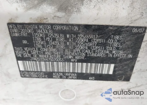 2007 Toyota Rav4 z USA, uszkodzony, nr VIN JTMZD33V475070053